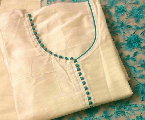 30 Stylish Potli button neck designs for kurtis and salwar suits